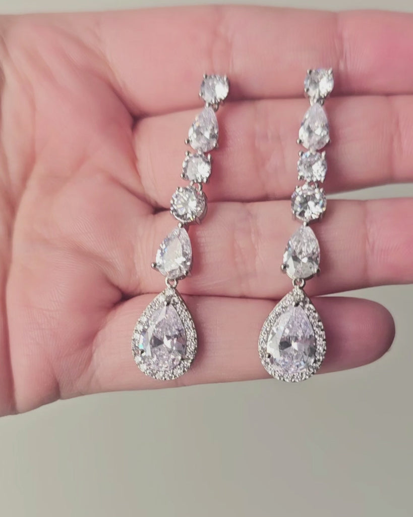 Dangle CZ Earrings with Pave Pear Drop Silver- Cassandra Lynne