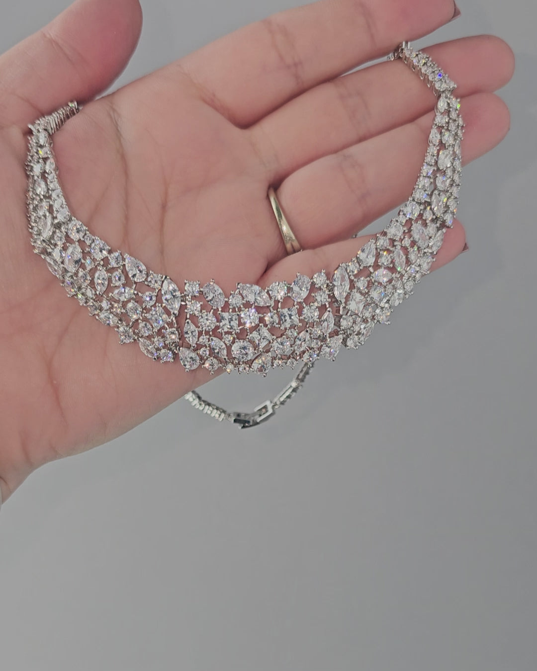 Multi Shape CZ Bib Style Wedding Necklace Set