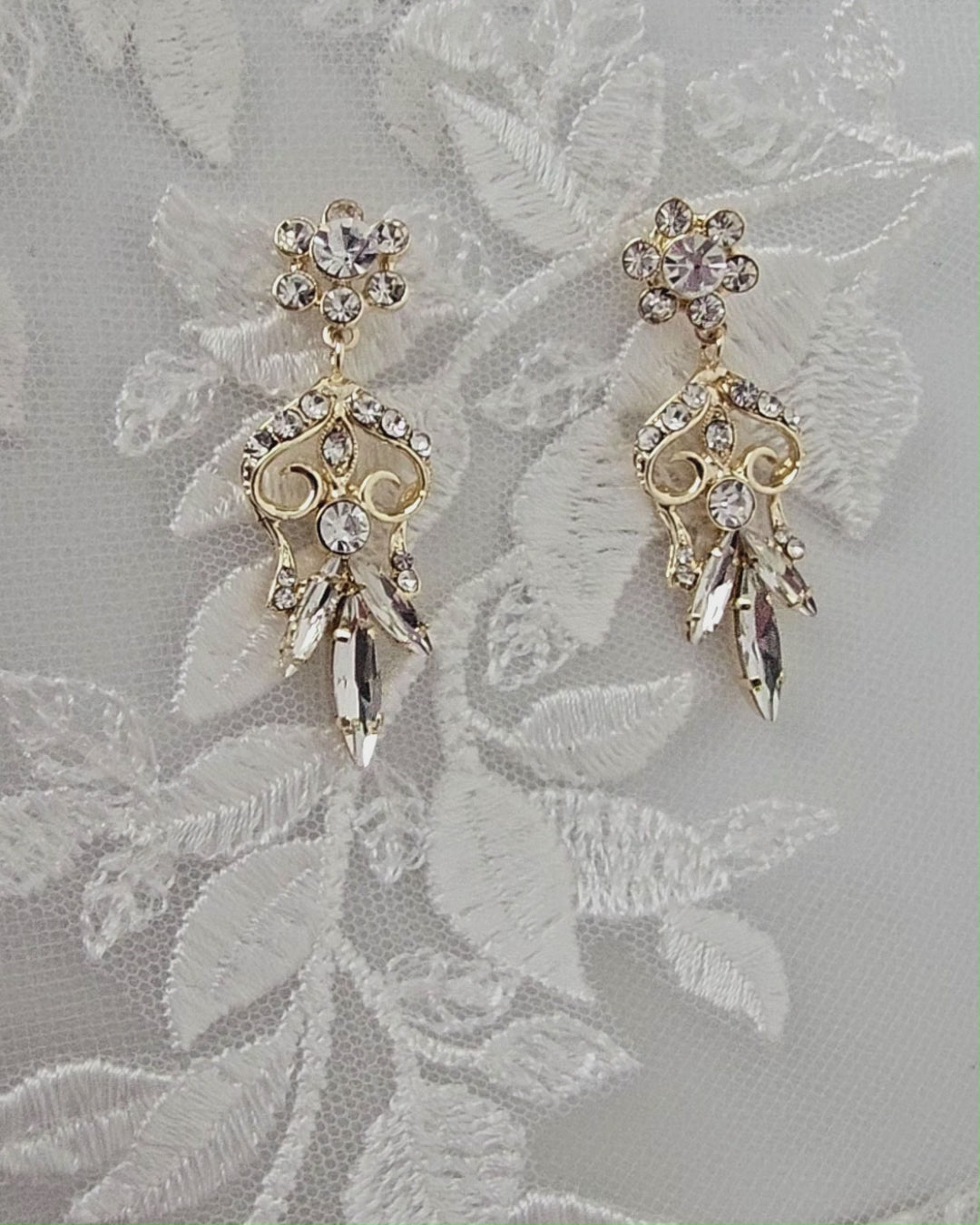 Gold Crystal Wedding Earrings - Cassandra Lynne