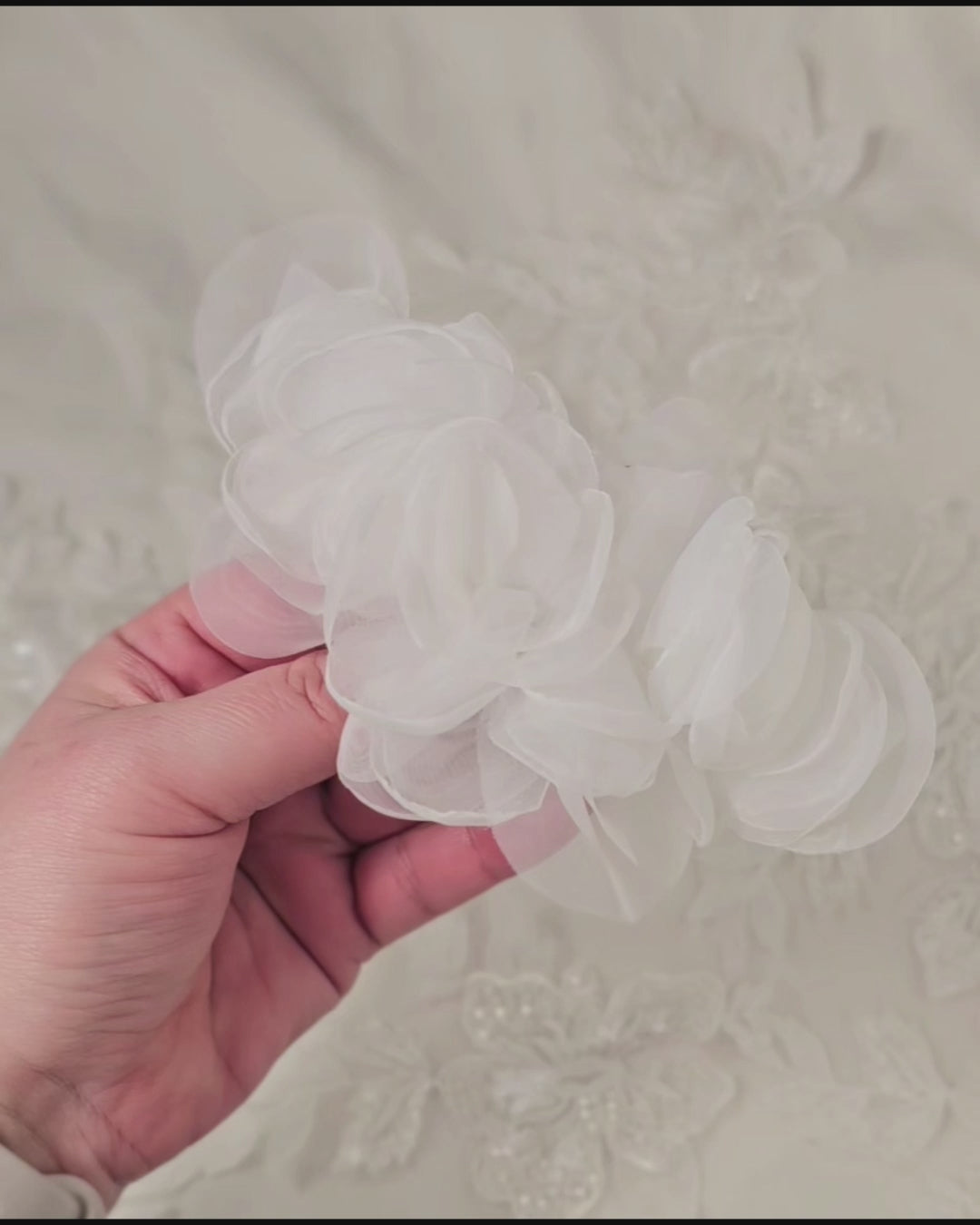 Light Ivory Bridal Hair Flower of Organza Petals