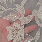 Lace beaded Waltz Length Wedding Veil in Ivory Detail
