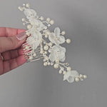 Silver organza Flower Bride hair Comb - Cassandra Lynne