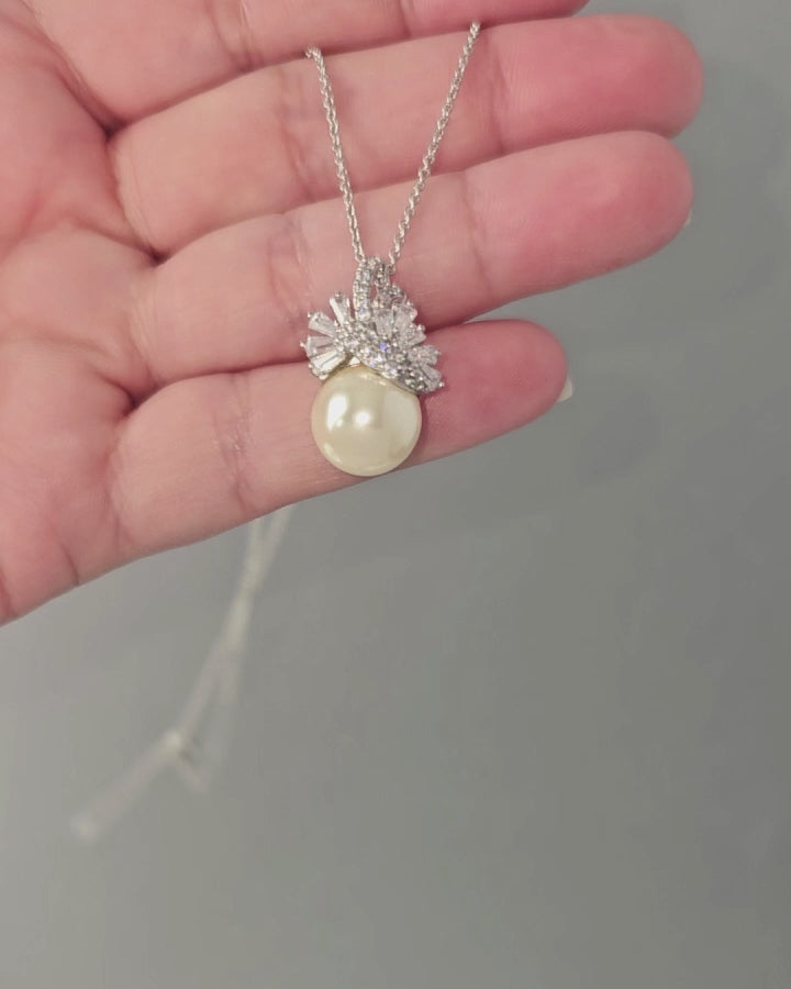 Pearl and CZ Wedding Jewelry Pendant Set