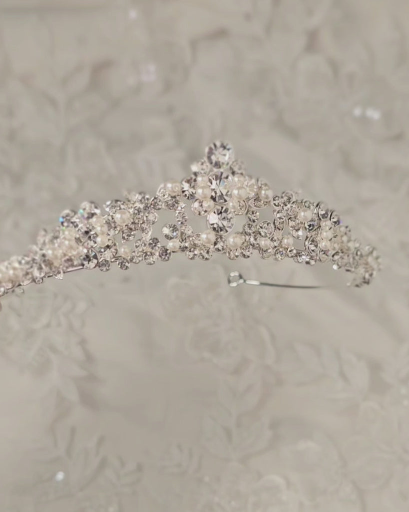 Wedding Tiara of Round Jewels and Pearls-Cassandra Lynne