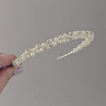 Pearls and rhinestones silver wedding headband headpiece -  Cassandra Lynne