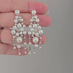 Pearl Wedding Chandelier Earrings for the Bride Bridal Jewelry Silver or Gold- Cassandra Lynne