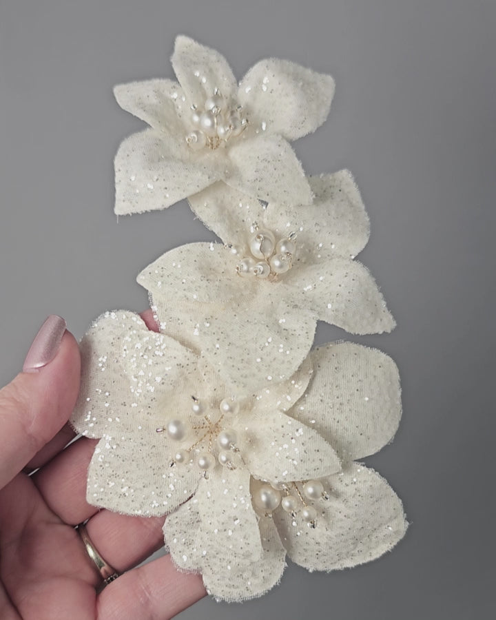 Glitter Wedding Hair Flower with Pearls Boutique Style - Cassandra Lynne