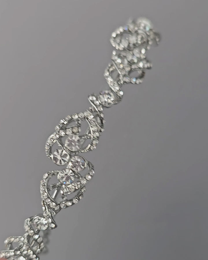 Bridal Headpiece Tiara Headband Antique Silver Scrolling Crystal Stones for the Bride - Cassandra Lynne