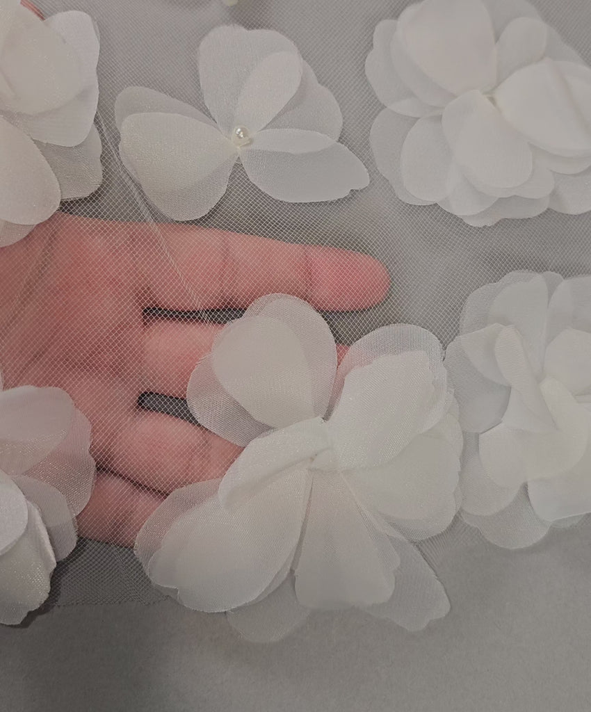 Organza 3D flowers with pearls centers wedding veil -Cassandra Lynne