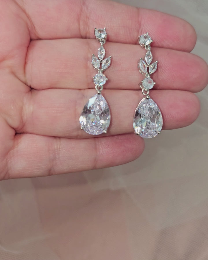 Silver or Gold Pear Drop CZ earrings for the bride or bridesmaids from Cassandra Lynne