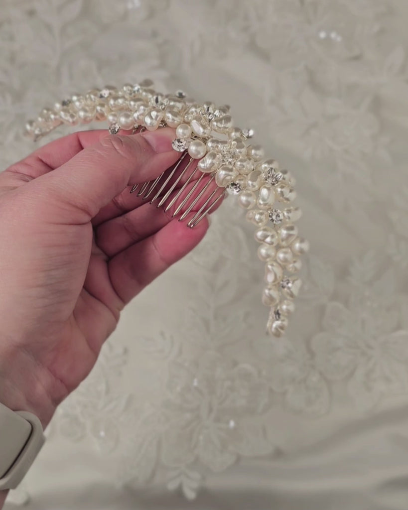 Wedding Comb of Baroque Pearls - Cassandra Lynne