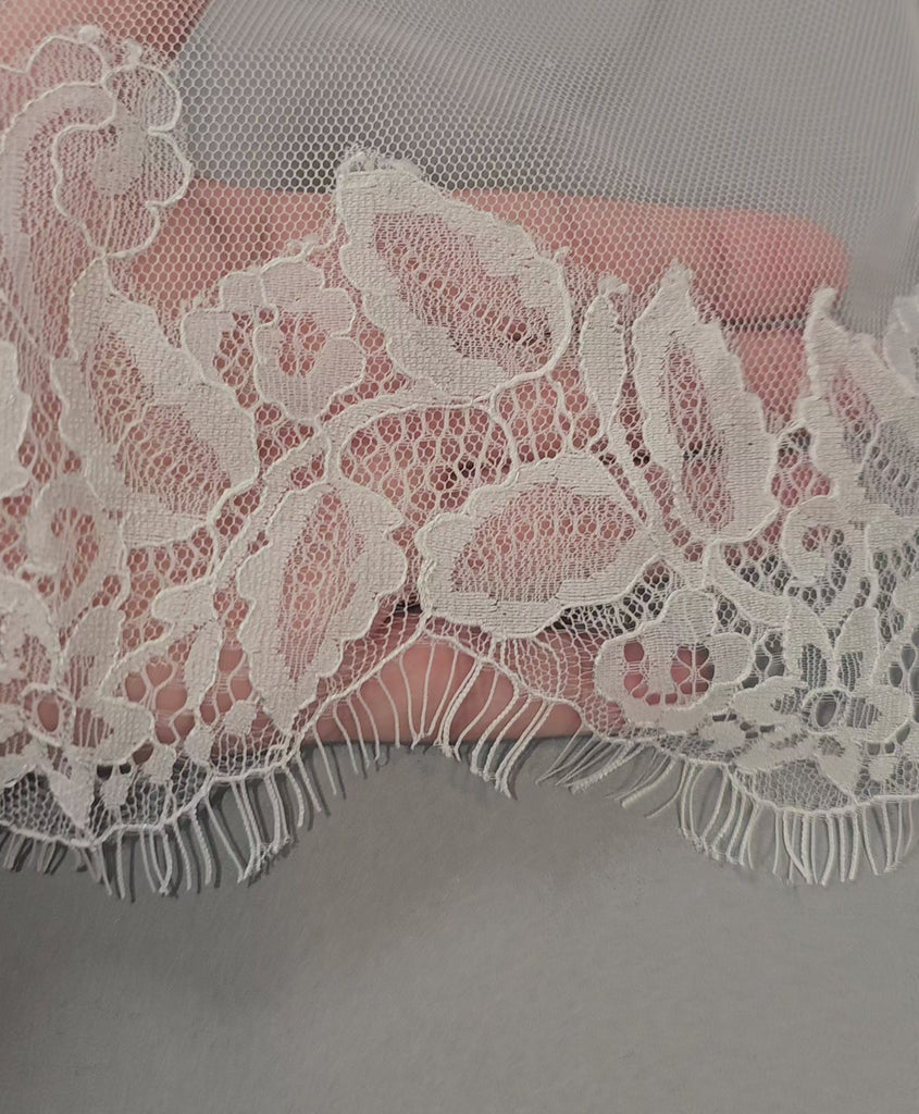 Ivory chantilly lace leaves detail