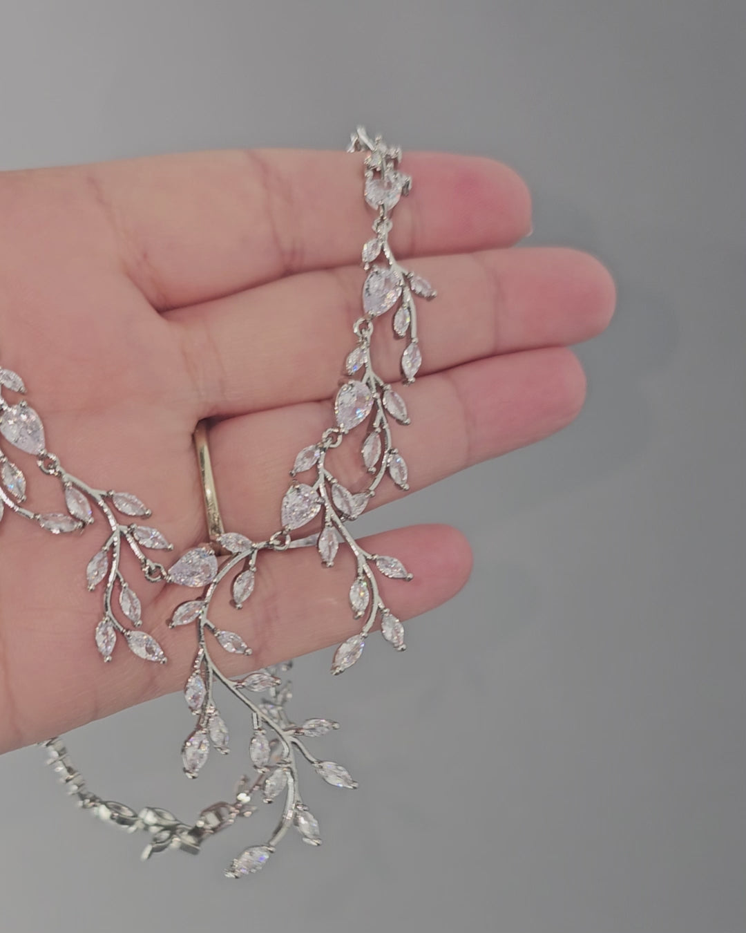 Bridal Necklace and Earrings of Marquise CZ Vines