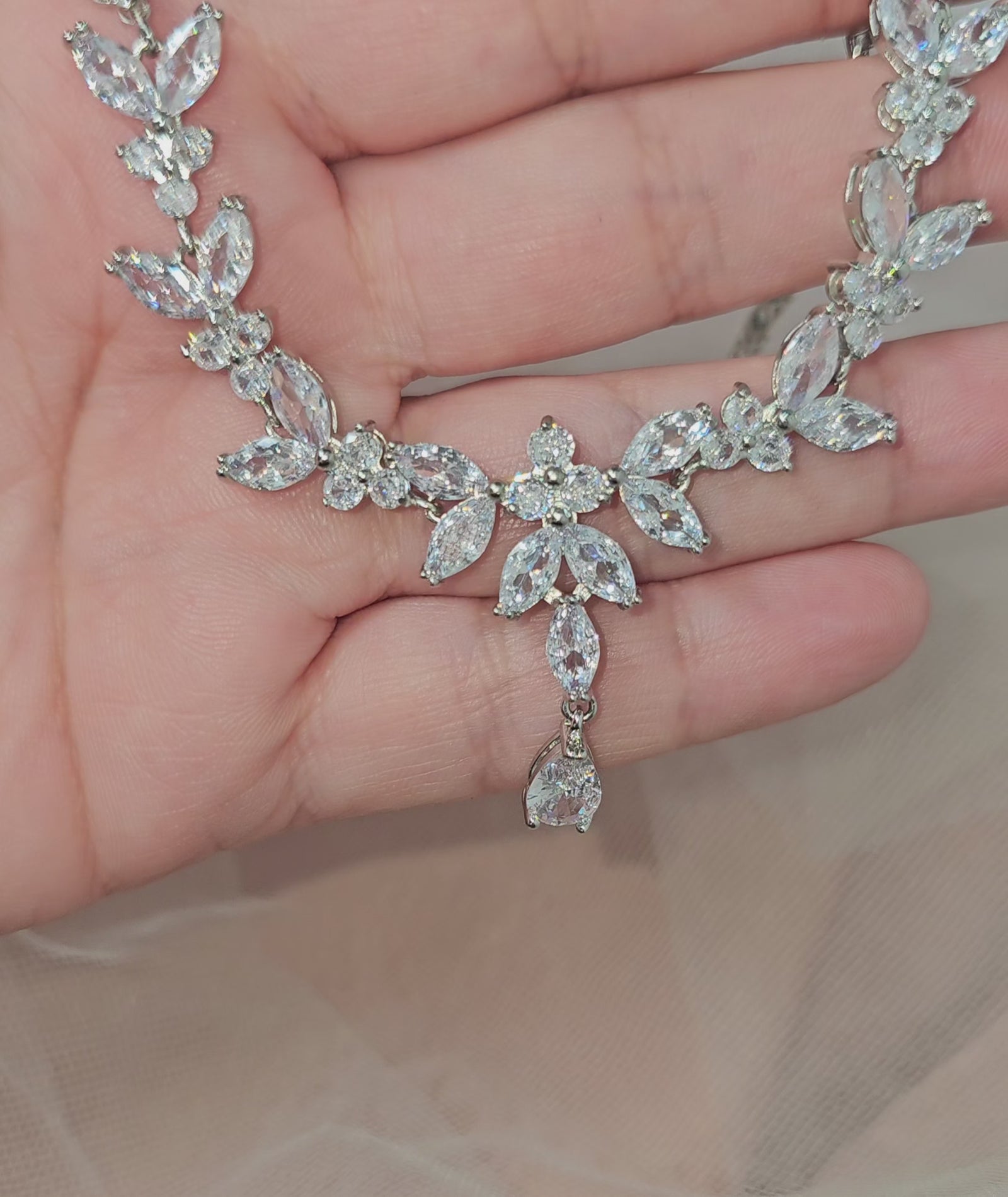 Marquise Leaf Bridal Necklace and Earrings