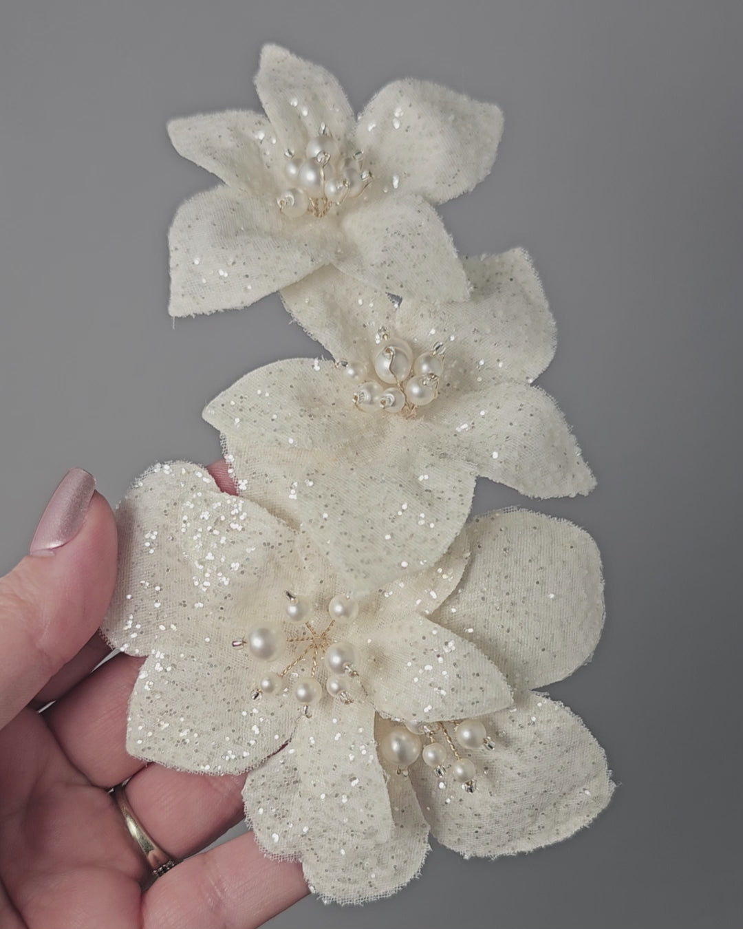 Ivory Glitter Tulle Bridal Hair Flower