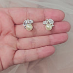 Silver or Gold pearl cluster earrings with Oval CZ stones from Cassandra Lynne