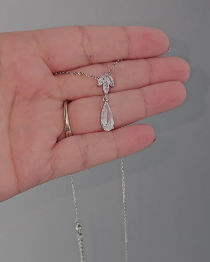 Pendant Necklace Set Elongated CZ Stone Bridal Jewelry - Cassandra Lynne