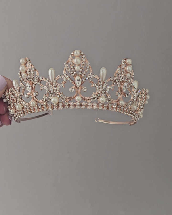 Bridal Tiara with Ivory Color Teardrop Pearls- Cassandra Lynne