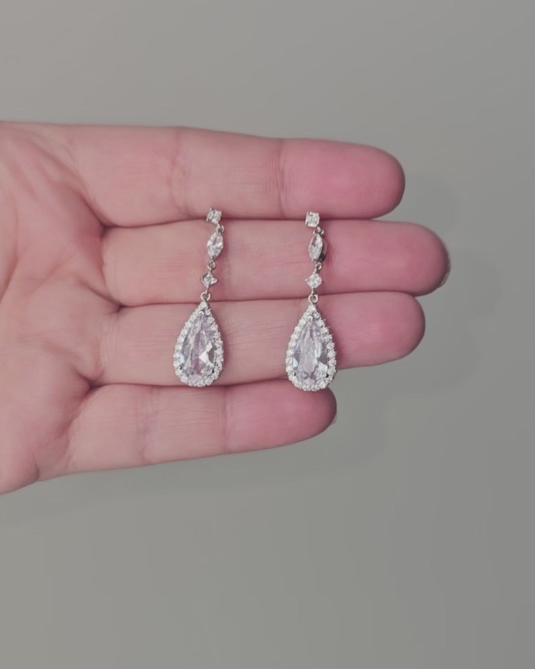 CZ Earrings of Pave Elongated Pear Drops- Cassandra Lynne