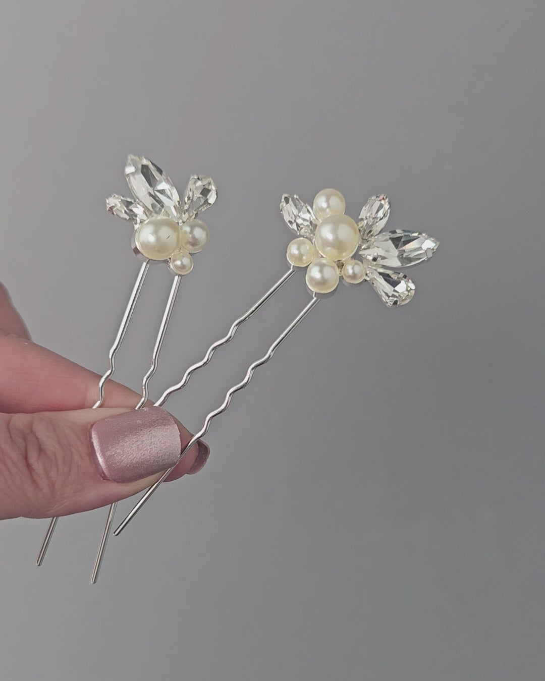 Wedding Hair Pin Set of Rhinestones and Pearls