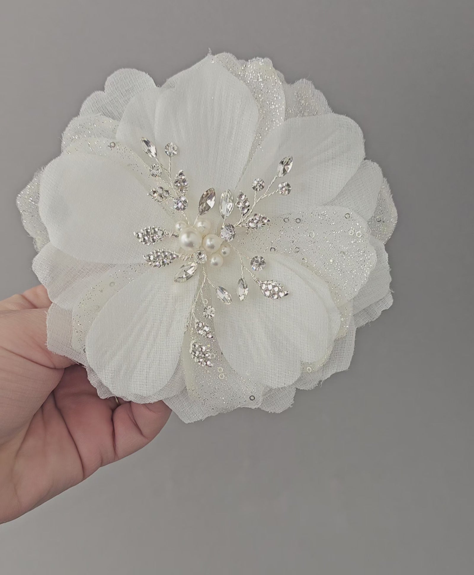 Large Bridal Hair Flower with Pearl Center