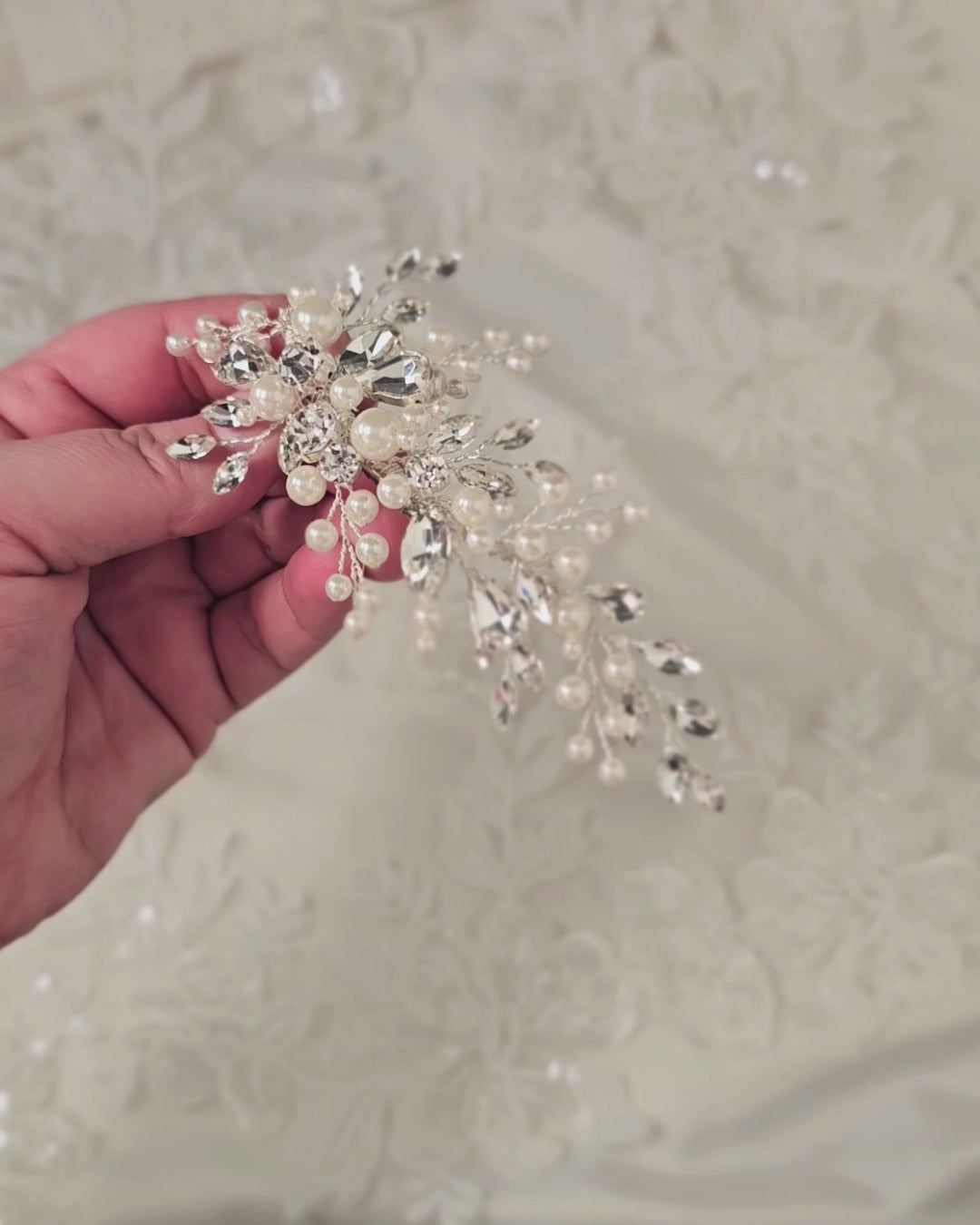 Bridal Hair Clip of Jewels and Pearls - Cassandra Lynne