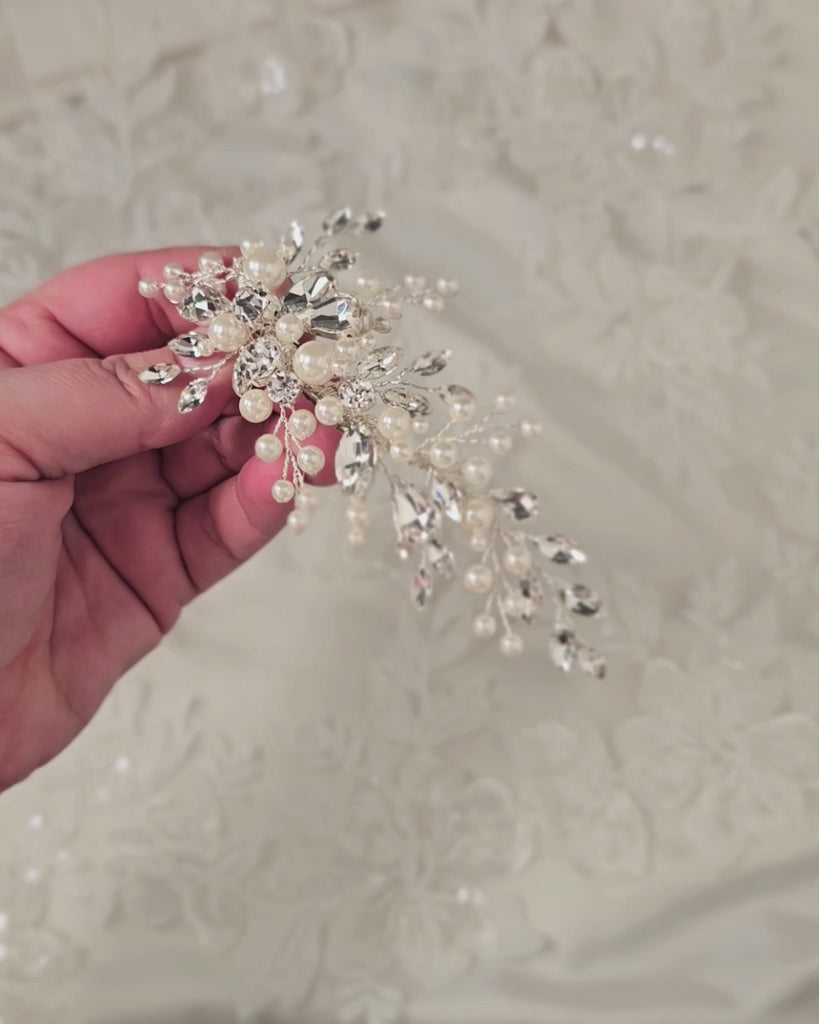 Bridal Hair Clip of Jewels and Pearls - Cassandra Lynne
