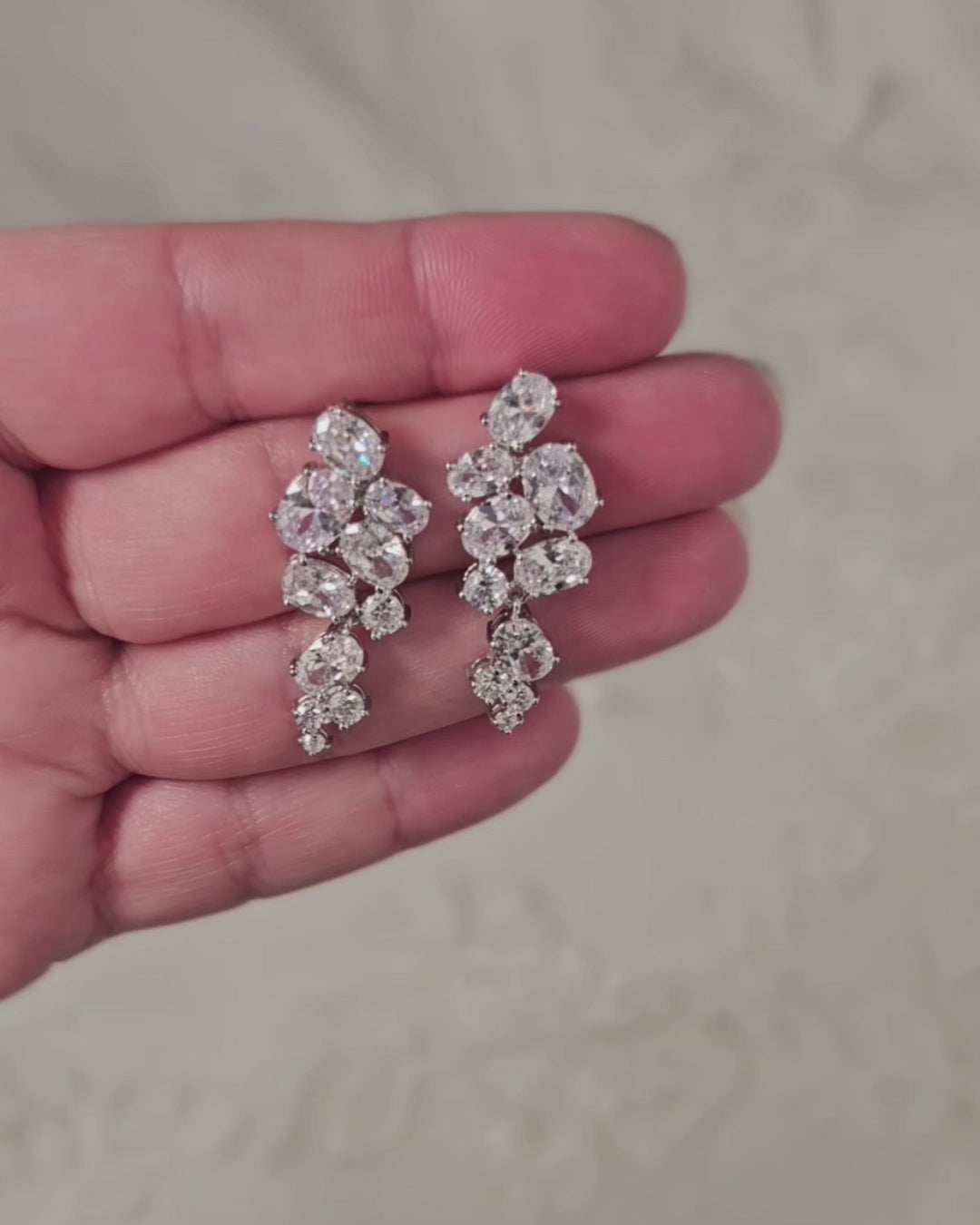 CZ Earrings of Oval Cluster Drop Silver - Cassandra Lynne
