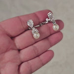 Clip On Pearl Drop CZ Earrings