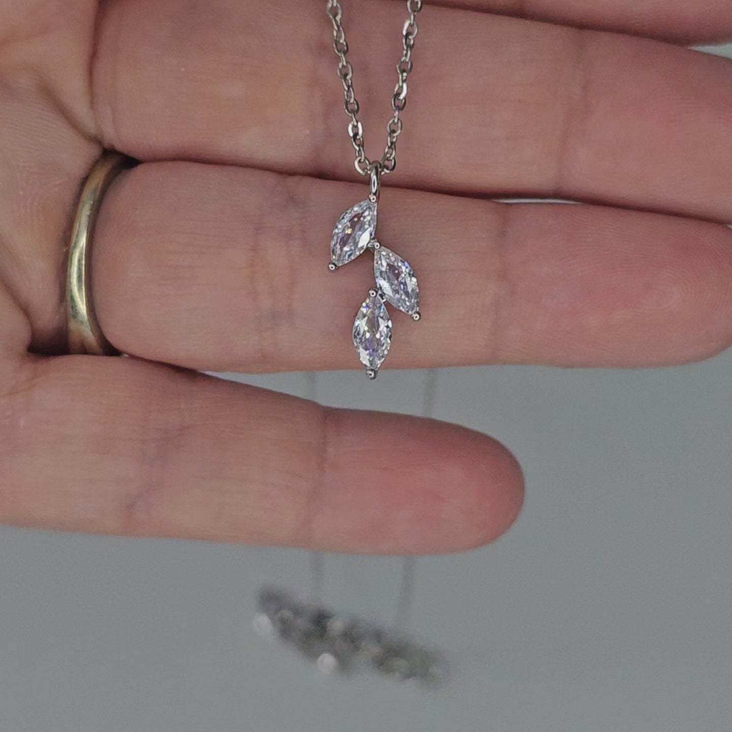 Leaf Pear Drop CZ Pendant & Earrings