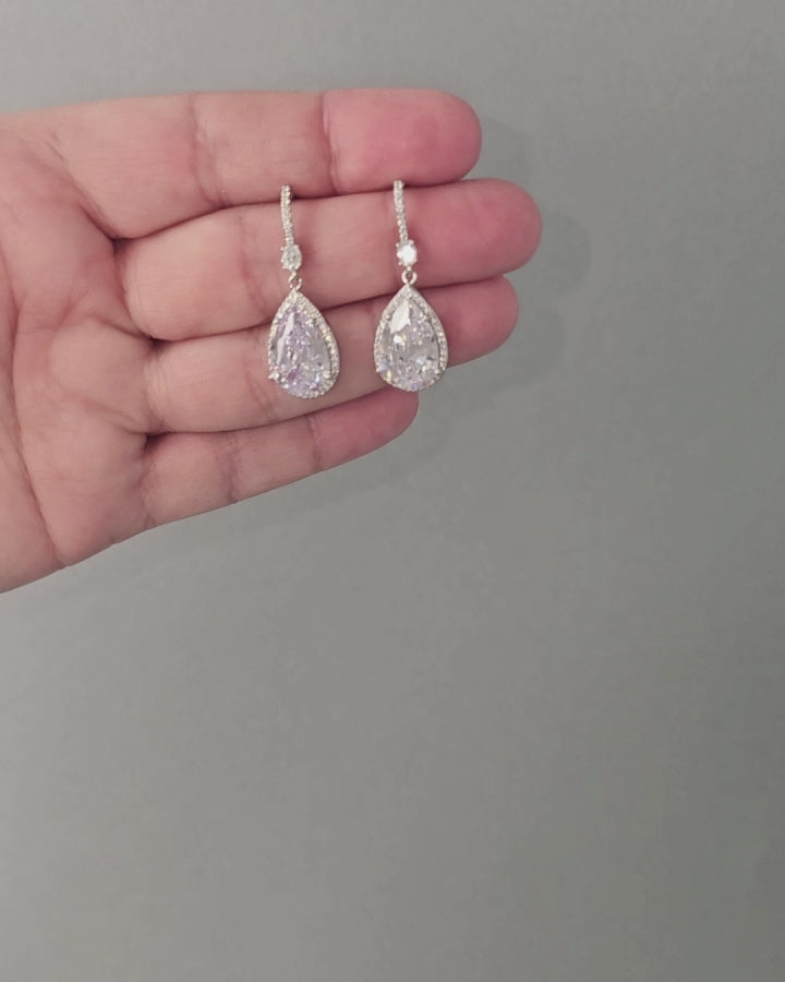 Silver CZ Pave Pear Drop Bling Earrings - Cassandra Lynne