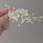 Porcelain Flowers Bridal Hiar Clip in silver or gold from cassandra lynne