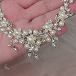 Handmade Ivory Color Pearls and Crystal Clear Rhinestones Bridal Necklace and Earrings from Cassandra Lynne