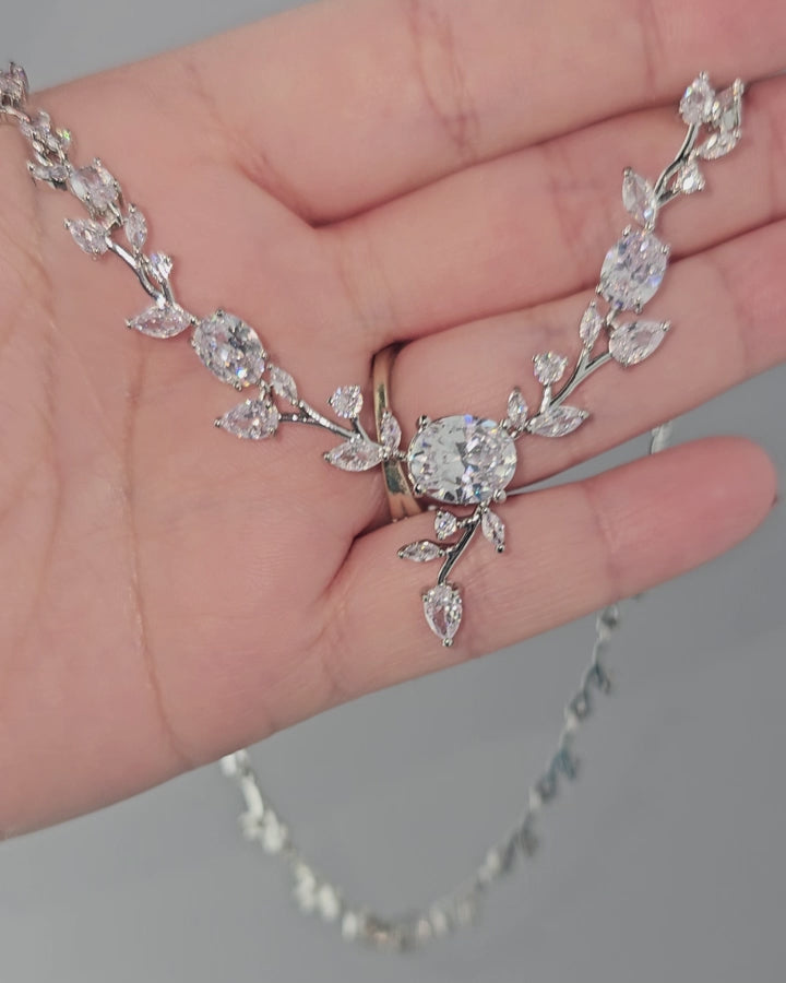 Wedding Necklace Set oval Vines CZ Silver or Gold - Cassandra Lynne