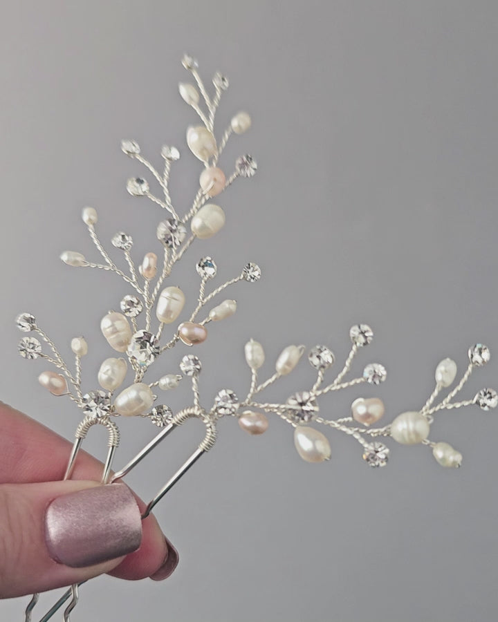 Blush and Ivory Pearl Bridal Hair Pins