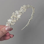 Side Accent Wedding Headband for the bride with pearls and leaves Bridal Accessory- Cassandra Lynne
