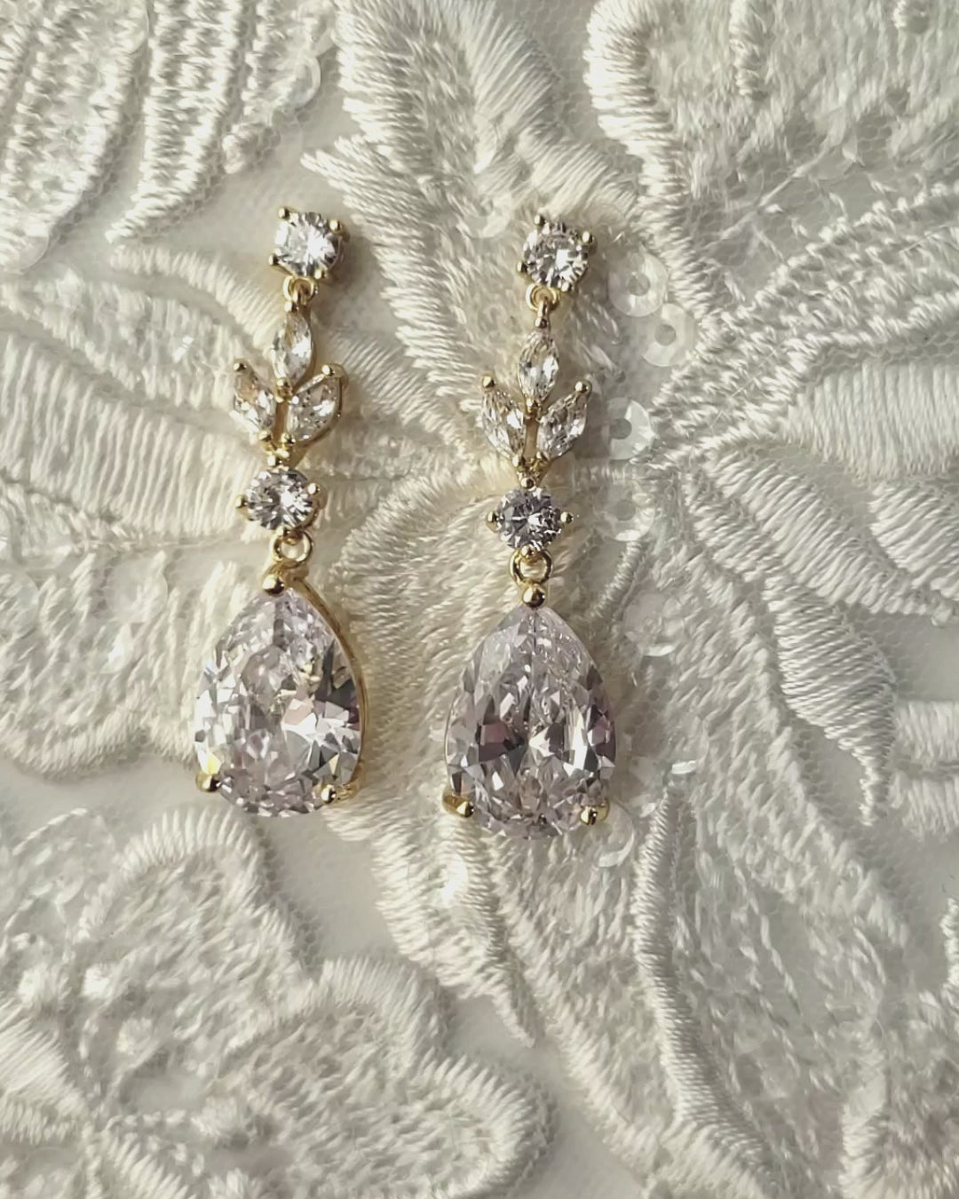 Pear Drop Gold CZ Earrings for the Bride Gold