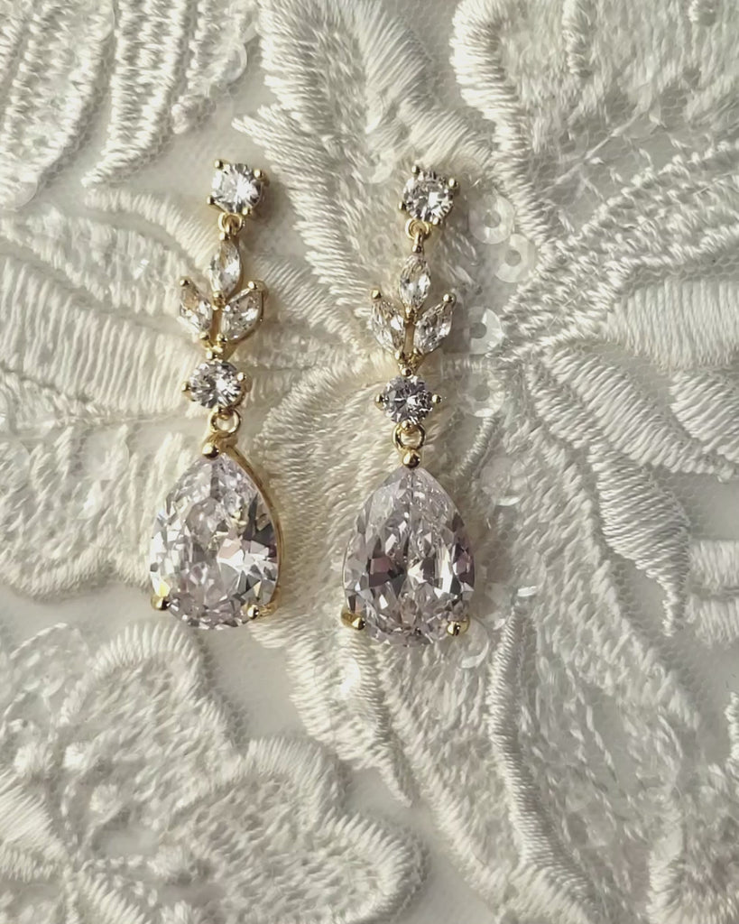 Pear Drop Gold CZ Earrings for the Bride Gold