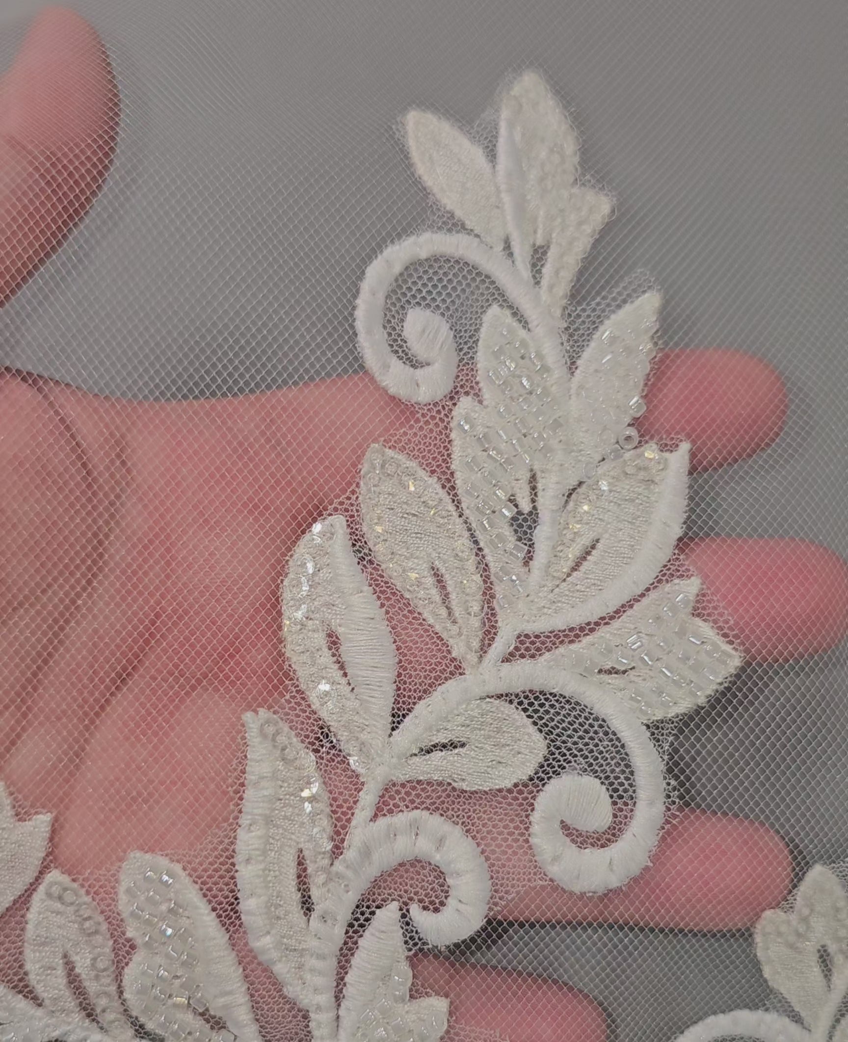 Royal Cathedral Bridal Veil with Venetian Style Appliques Detail