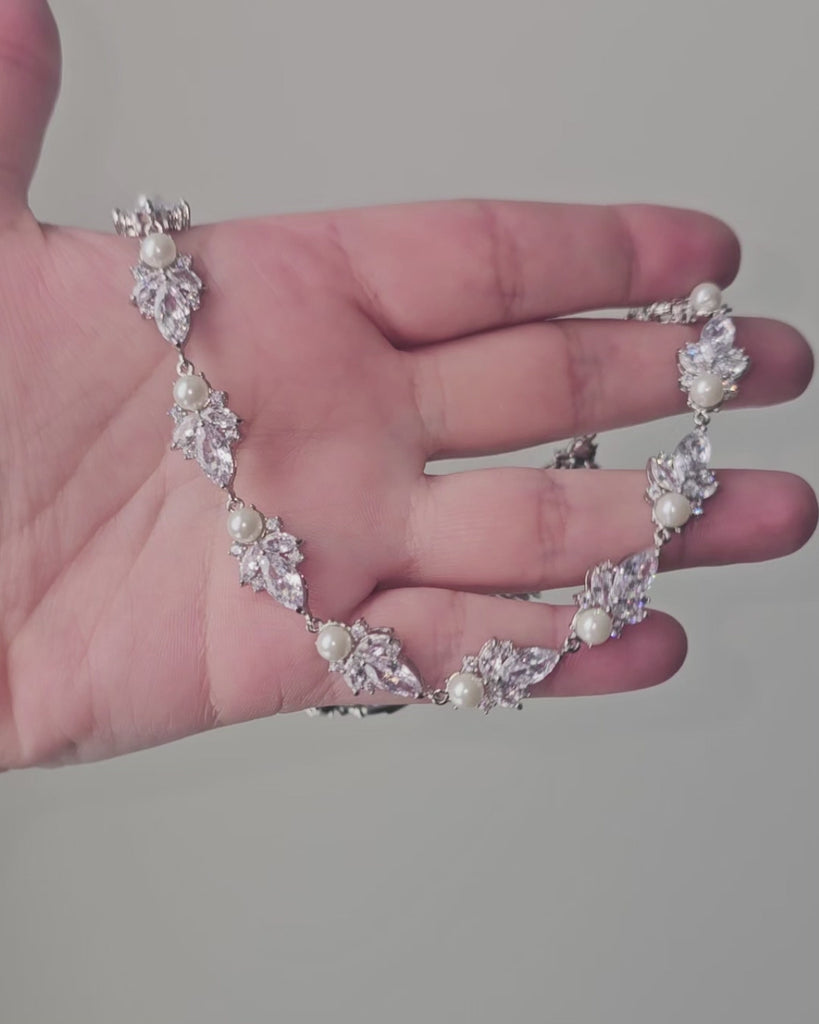 Vintage Inspired Pearl Bridal Necklace and Earrings