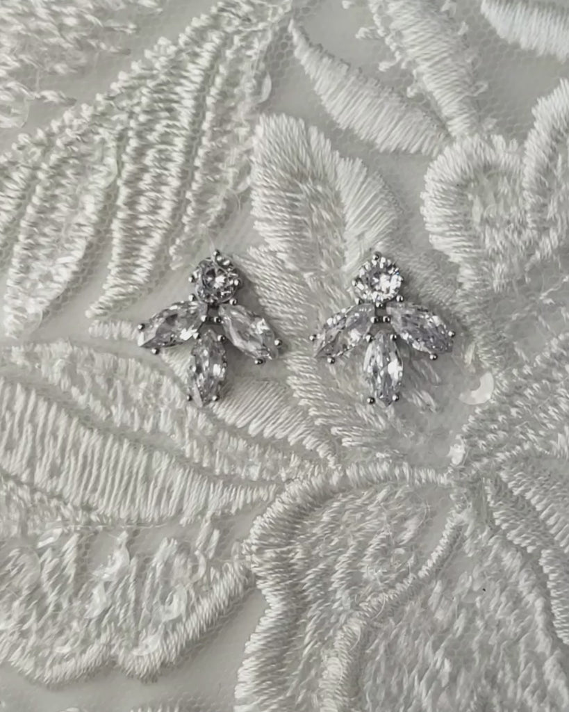 Stud Leaf CZ Earrings for the Bride