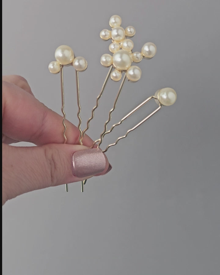 Bridal hair Pin Set Light Gold Silver with pearls Bridesmaids Wedding Hair Accessories - Cassandra Lynne