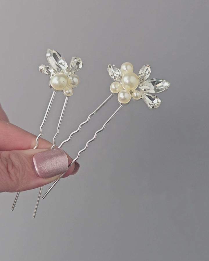 Bridal hair Pins with pearls Bridesmaids Wedding Hair Accessories Silver Light Gold - Cassandra Lynne