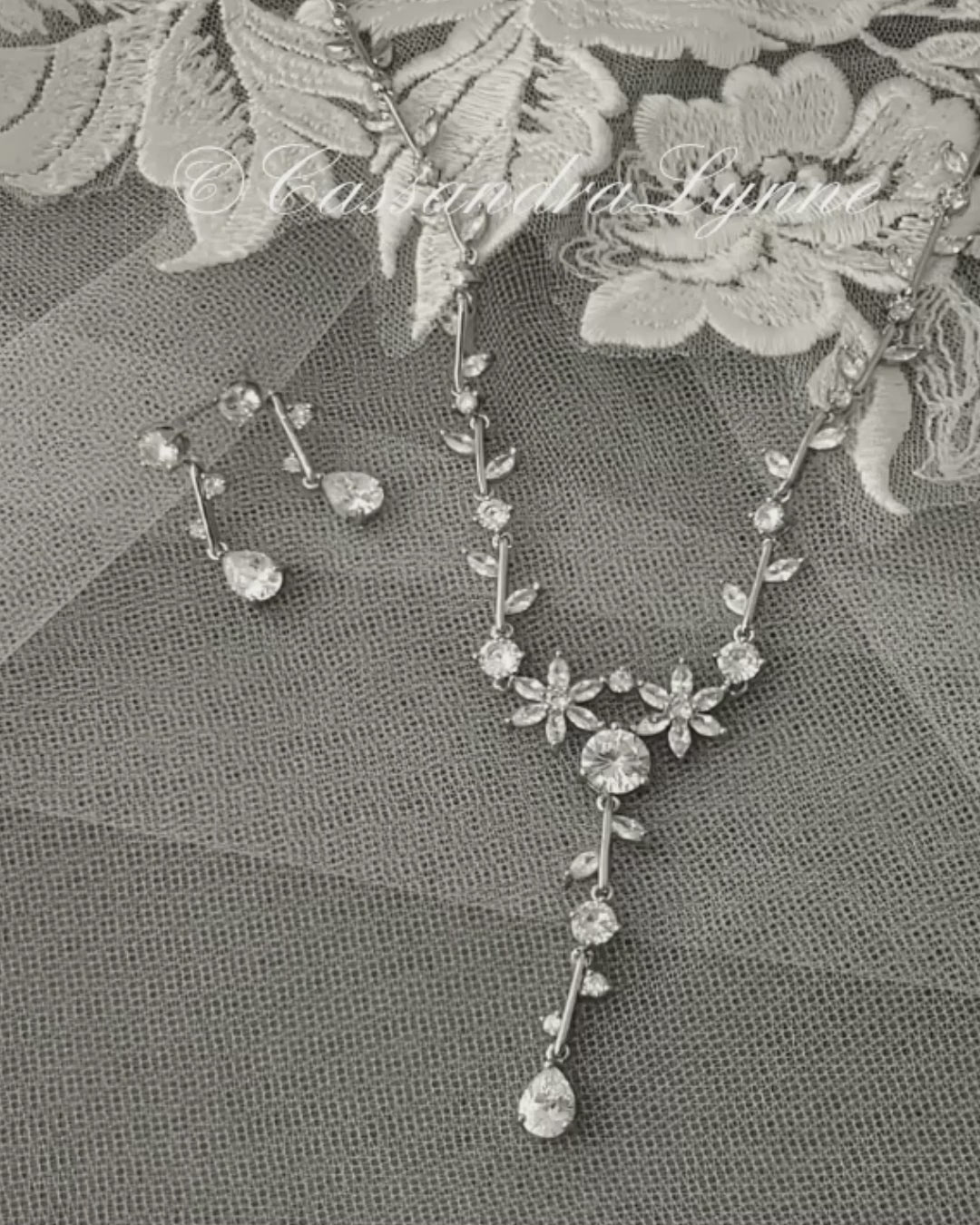Flower Y Drop CZ Necklace for the Bride