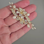 Bridal Hair Clip Small Crystal and Pearl Floral- Gold- Cassandra Lynne