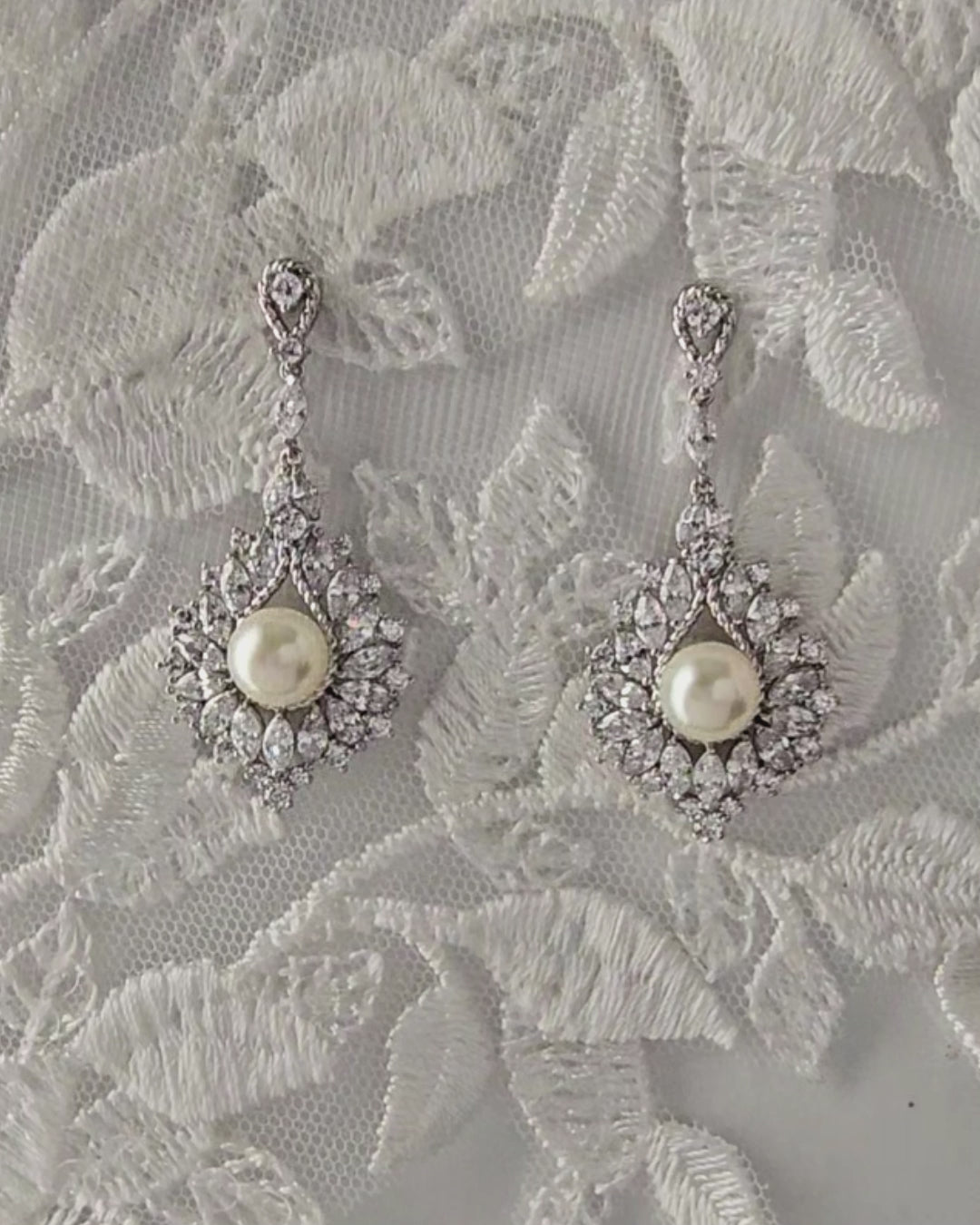 Vintage Glam Style Pearl Bridal Earrings - Cassandra Lynne
