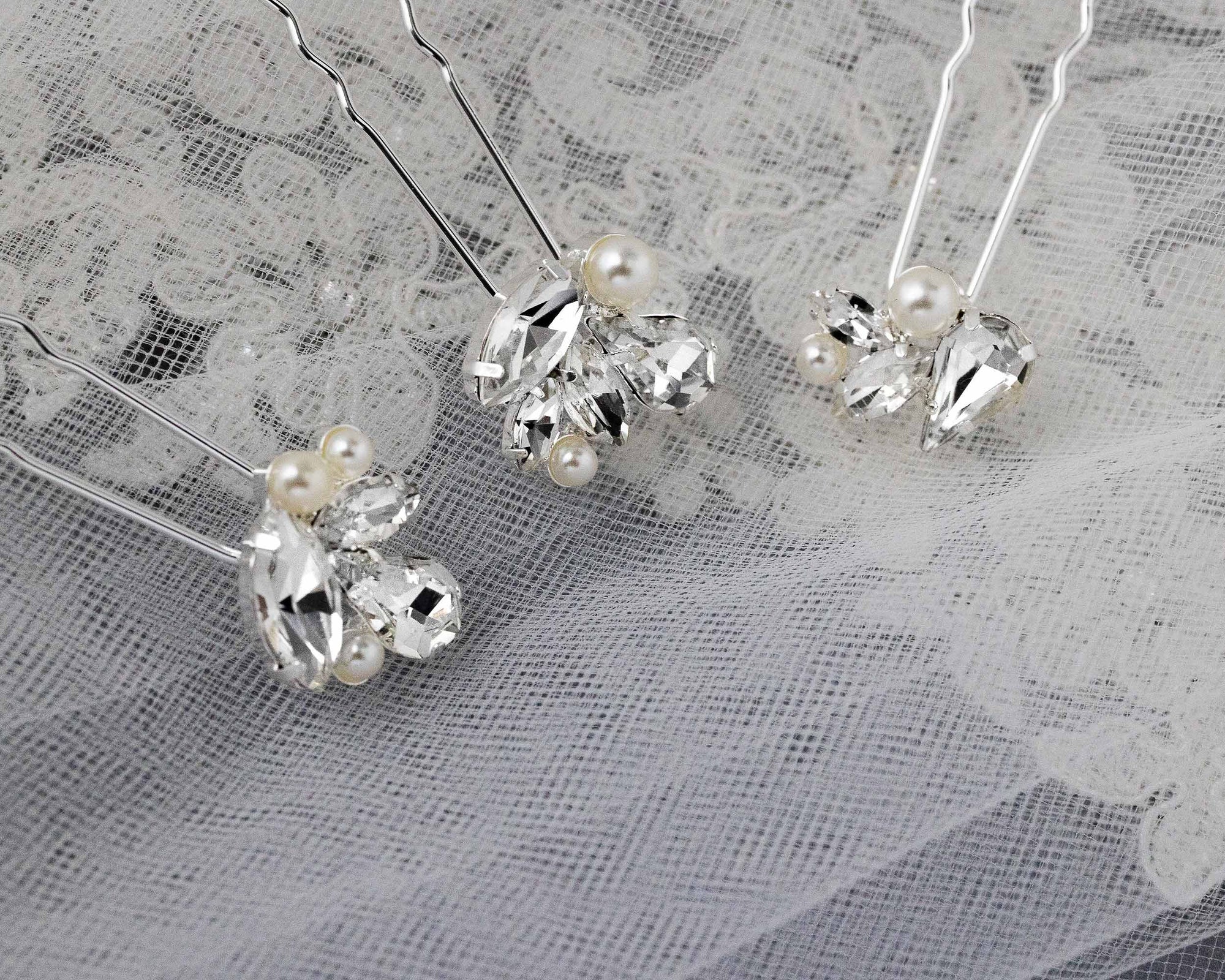 Bridal Hair Pin Set of Rhinestones and Pearls - Cassandra Lynne