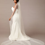 Wide Cathedral Bridal Veil with Rhinestone Chain Trim