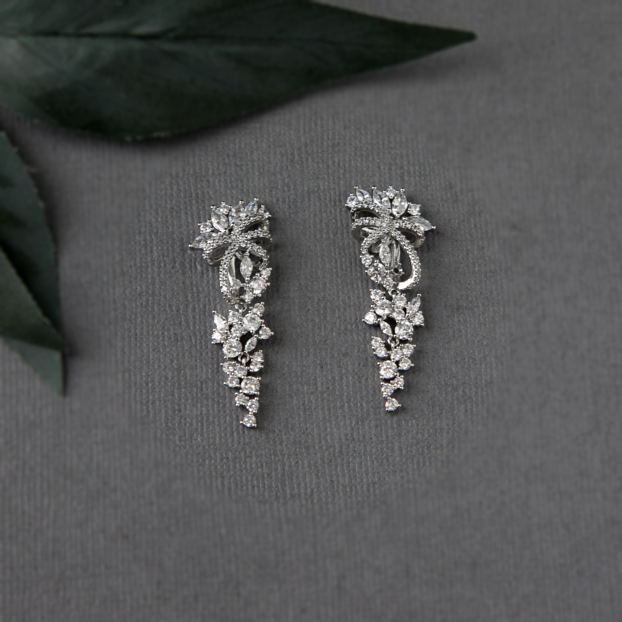 Ribbon Wrapped Marquise CZ Wedding Earrings