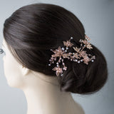 Rose Gold and Blush Crystal Beads Leafy Hair Clip - Hair Clips - Cassandra Lynne